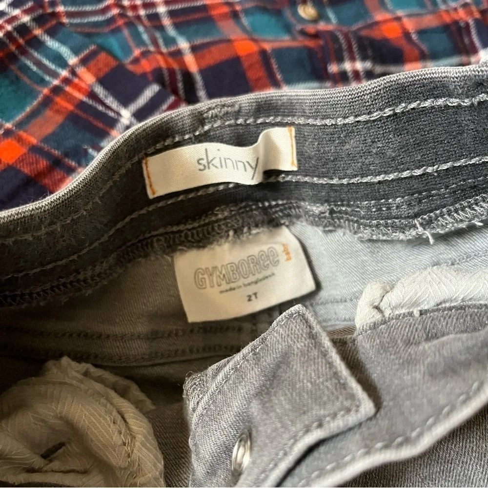 Gymboree bundle of skinny jeans, skinny corduroys, and button down plaid shirt